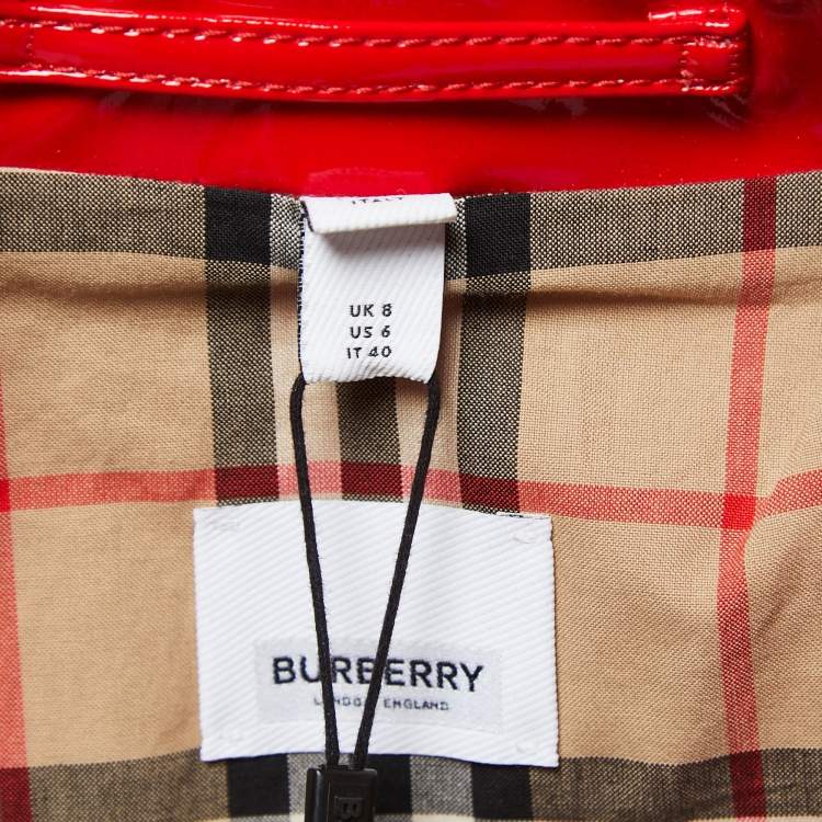 Pre Owned Burberry Red Glossed-Vinyl Belt Detailed Coat S