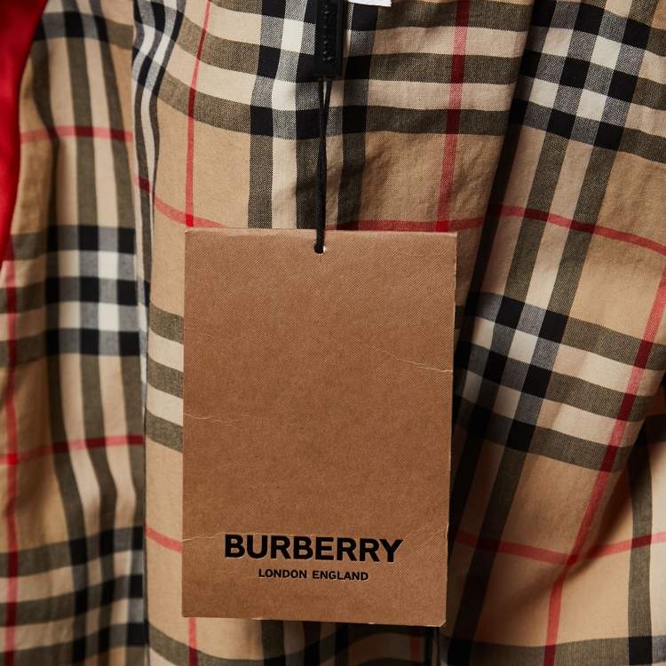 Pre Owned Burberry Red Glossed-Vinyl Belt Detailed Coat S