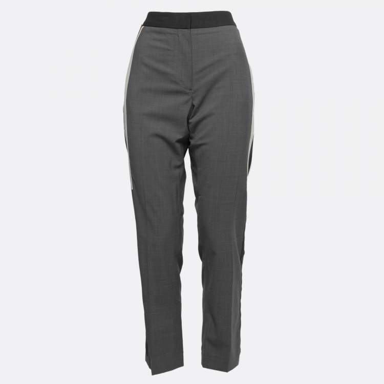 Pre Owned Burberry Grey Crepe Wool Side Stripe Trousers M