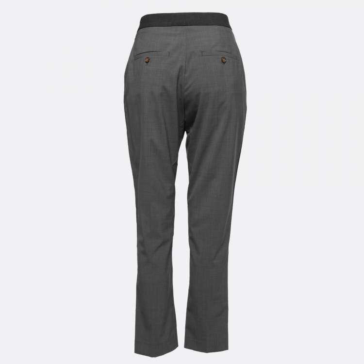 Pre Owned Burberry Grey Crepe Wool Side Stripe Trousers M