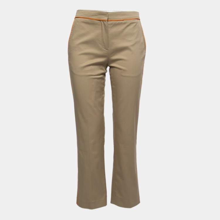 Pre Owned Burberry Tan Cotton Pipping Detail Trousers XS