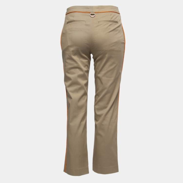 Pre Owned Burberry Tan Cotton Pipping Detail Trousers XS
