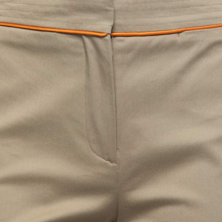 Pre Owned Burberry Tan Cotton Pipping Detail Trousers XS