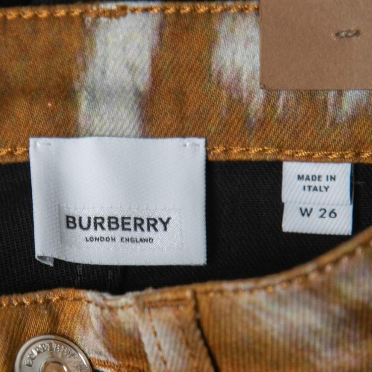 Pre Owned Burberry Black Denim Deer Print Trim Skinny Jeans S Waist 26"