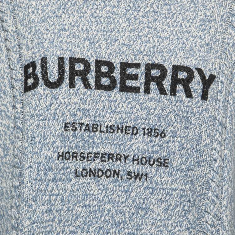Pre Owned Burberry Blue Logo Print Knitted Sweater L