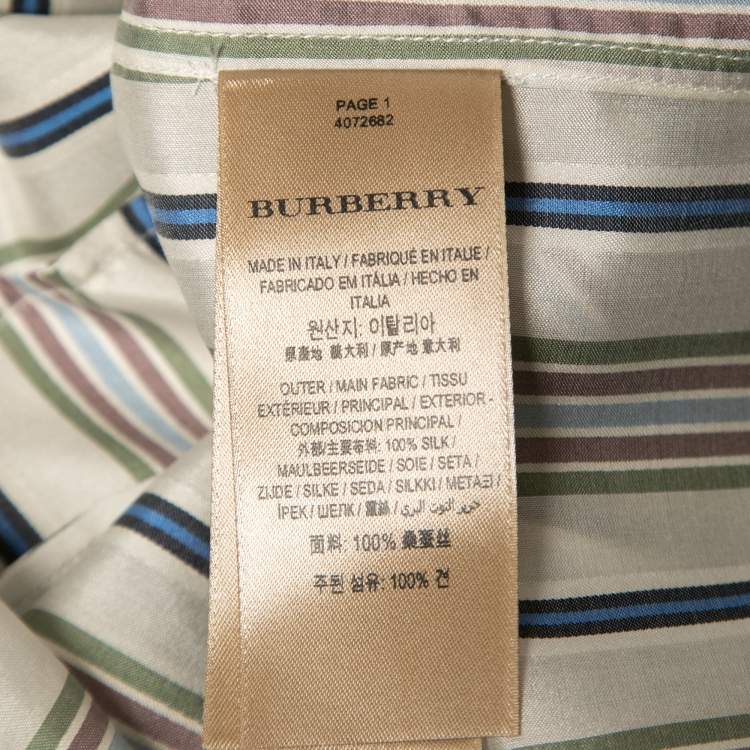 Pre Owned Burberry Multicolor Striped Silk Belted Shirt Midi Dress L