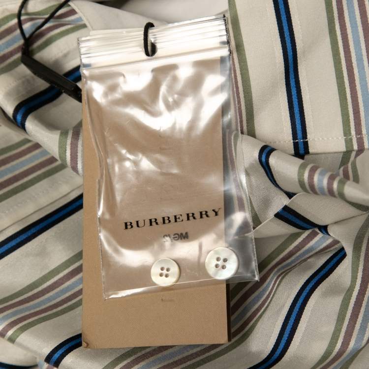 Pre Owned Burberry Multicolor Striped Silk Belted Shirt Midi Dress L