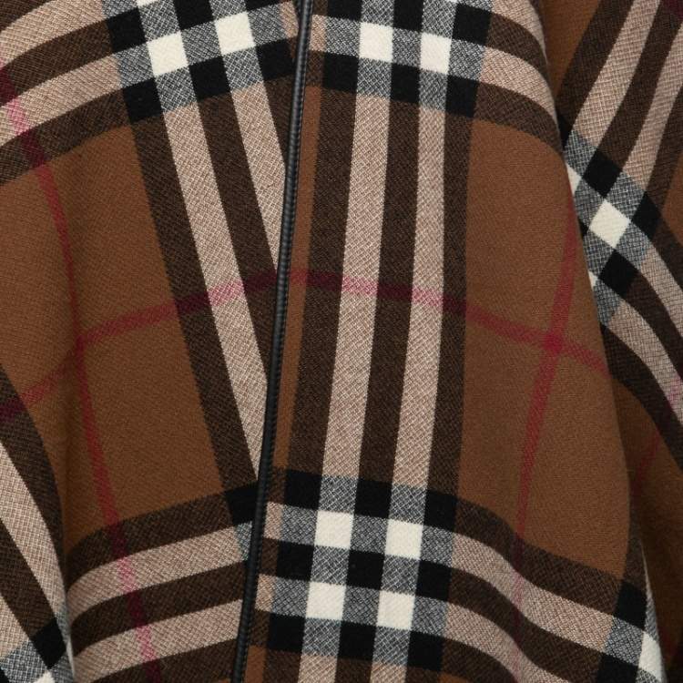 Pre Owned Burberry Brown Checked Wool Fringed Cape One Size