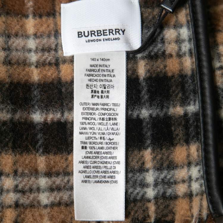 Pre Owned Burberry Brown Checked Wool Fringed Cape One Size