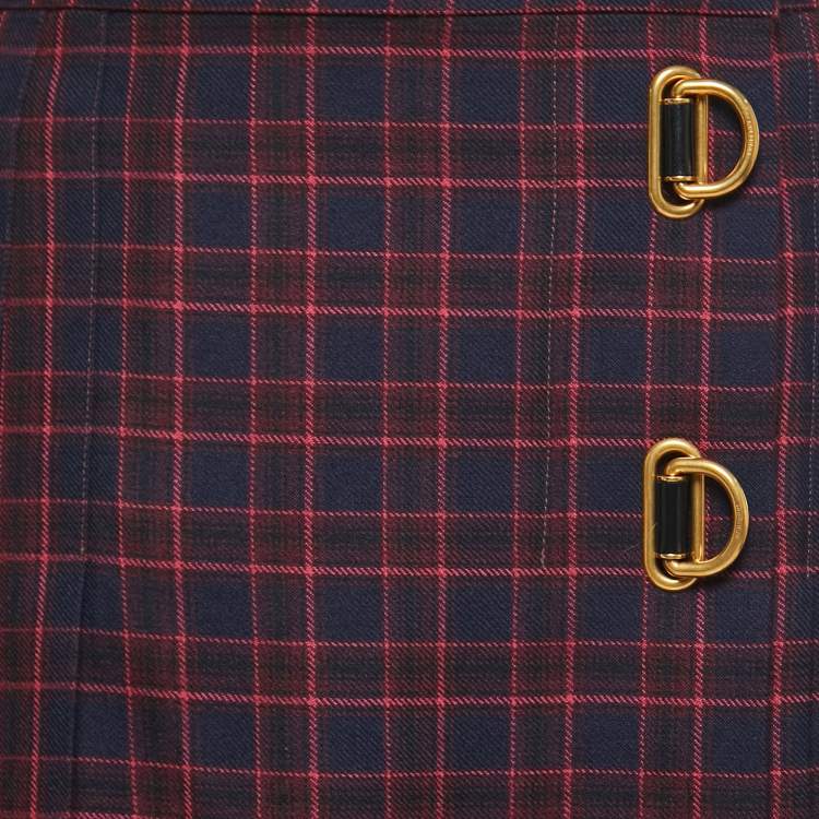 مملوكة مسبقًا Burberry Navy Blue Checked Wool Arroux Pleated Skirt S