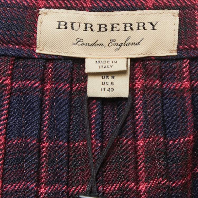 مملوكة مسبقًا Burberry Navy Blue Checked Wool Arroux Pleated Skirt S