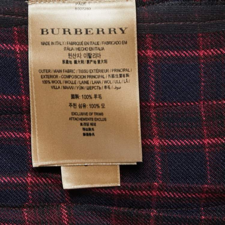 مملوكة مسبقًا Burberry Navy Blue Checked Wool Arroux Pleated Skirt S