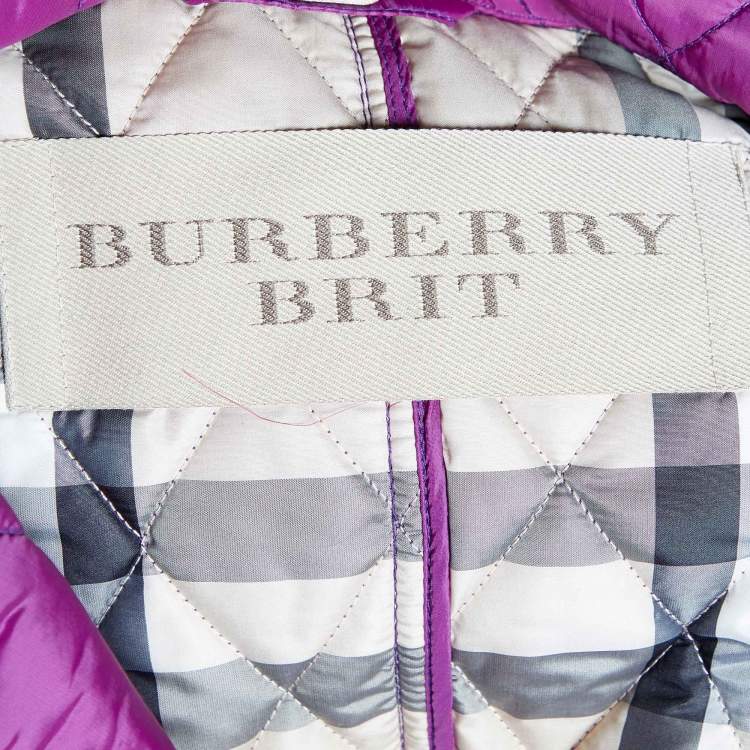 مملوكة مسبقًا Burberry Purple Quilted Synthetic Belted Double Breasted Jacket M