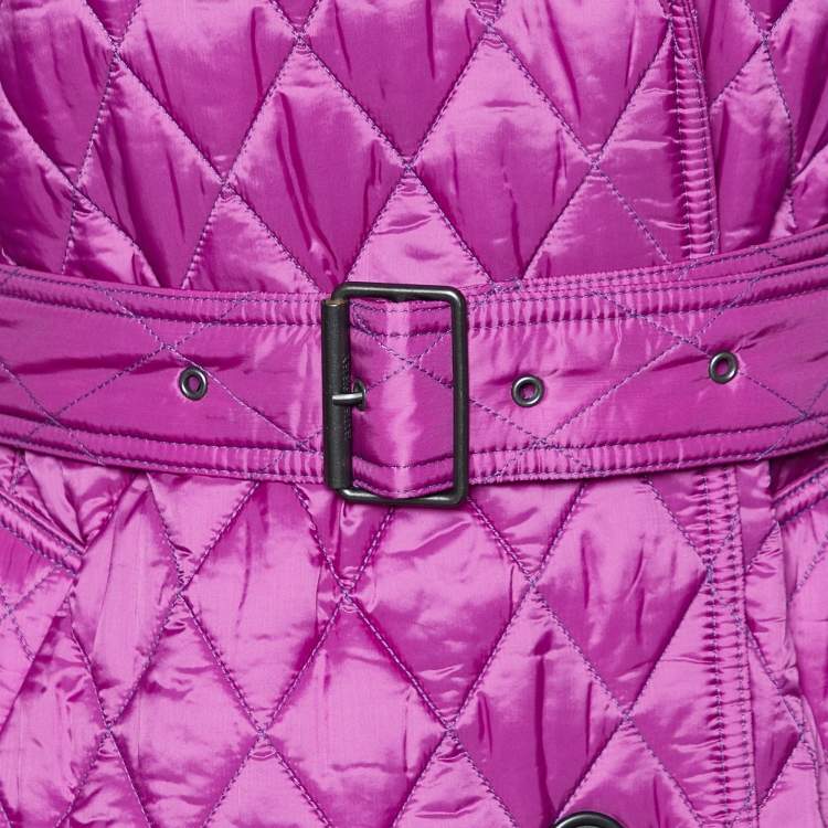 مملوكة مسبقًا Burberry Purple Quilted Synthetic Belted Double Breasted Jacket M