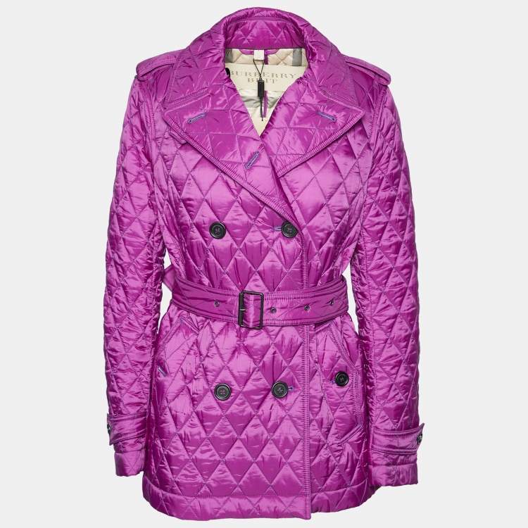مملوكة مسبقًا Burberry Purple Quilted Synthetic Belted Double Breasted Jacket M