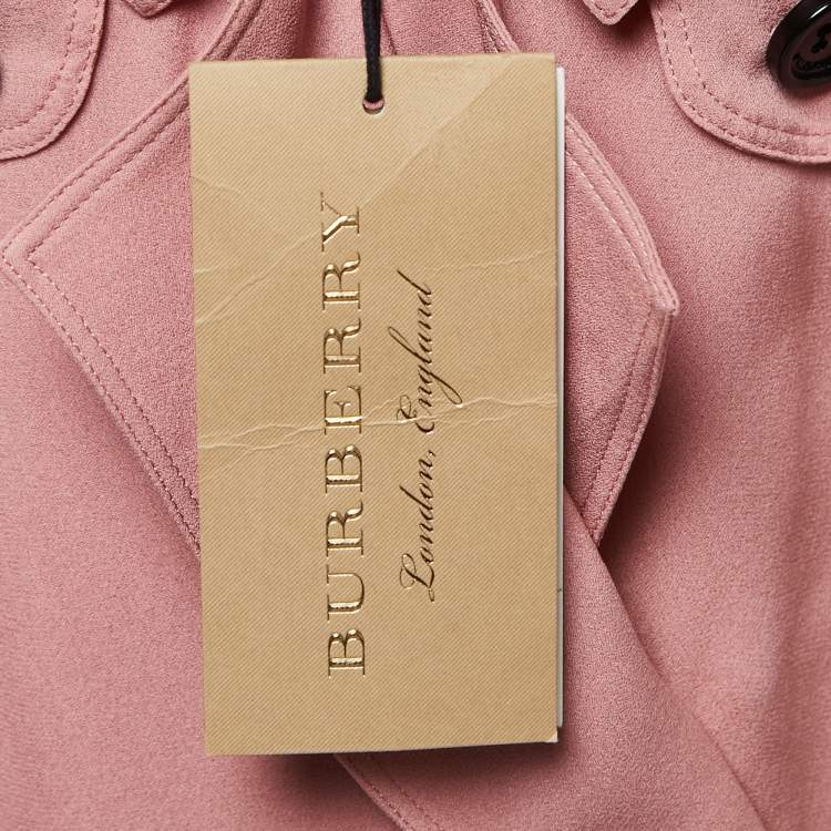 Pre Owned Burberry Dusty Pink Silk Wrap Trench Midi Dress S