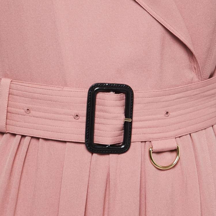 Pre Owned Burberry Dusty Pink Silk Wrap Trench Midi Dress S