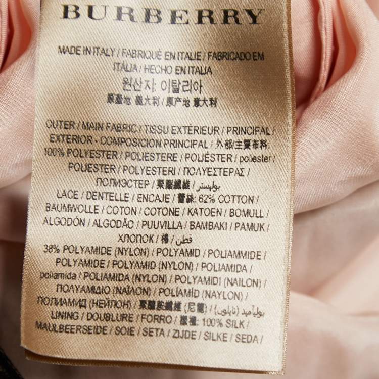 Pre Owned Burberry Black Tulle & Floral Lace V-Neck Flared Midi Dress M