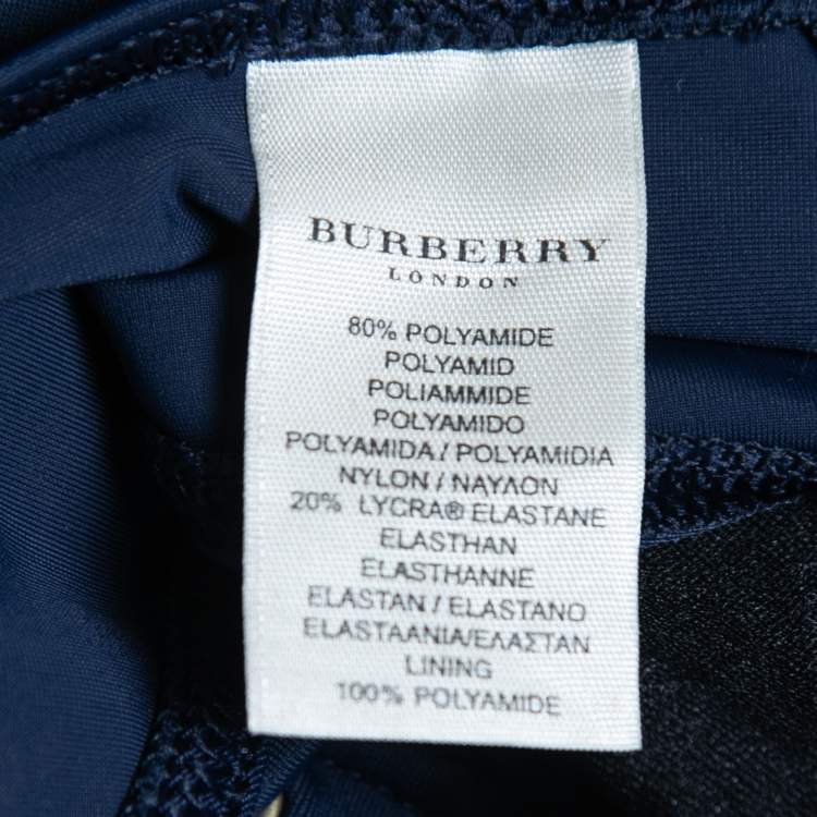 Pre Owned Burberry Navy Blue Logo Embroidered Nylon Bikini L 