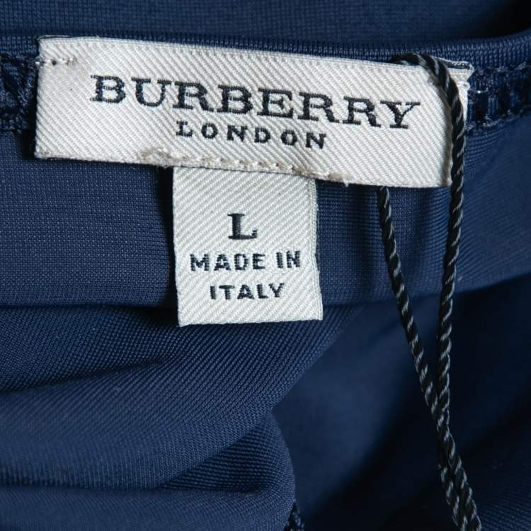 Pre Owned Burberry Navy Blue Logo Embroidered Nylon Bikini L 