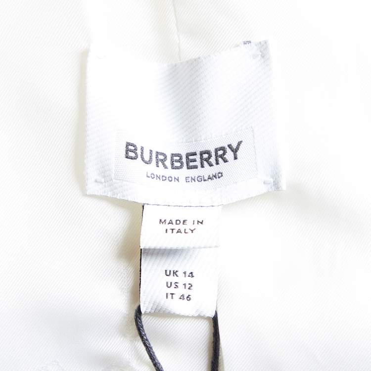 Pre Owned Burberry Off-White Wool Quilted Detail Belted Blazer L