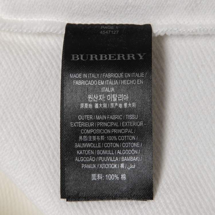 Pre Owned Burberry White Cotton Crystals Embellished Brooch Detailed Sweatshirt XL 