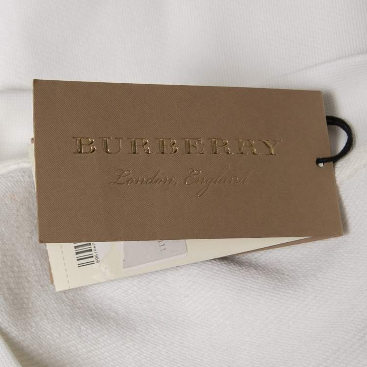 Pre Owned Burberry White Cotton Crystals Embellished Brooch Detailed Sweatshirt XL 