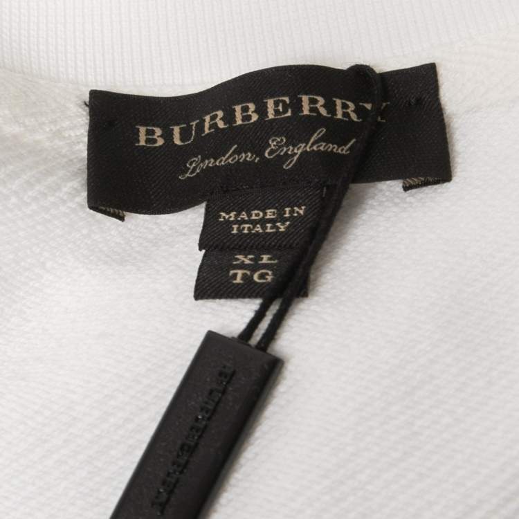 Pre Owned Burberry White Cotton Crystals Embellished Brooch Detailed Sweatshirt XL 
