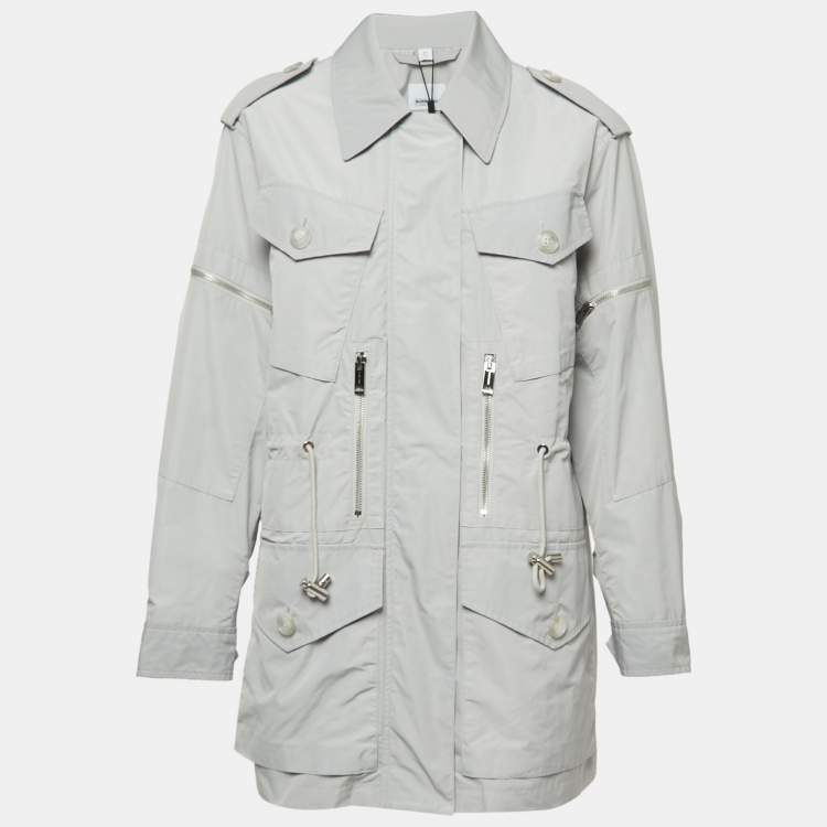 Pre Owned Burberry Grey Nylon Synthetic Zip Front Jacket S