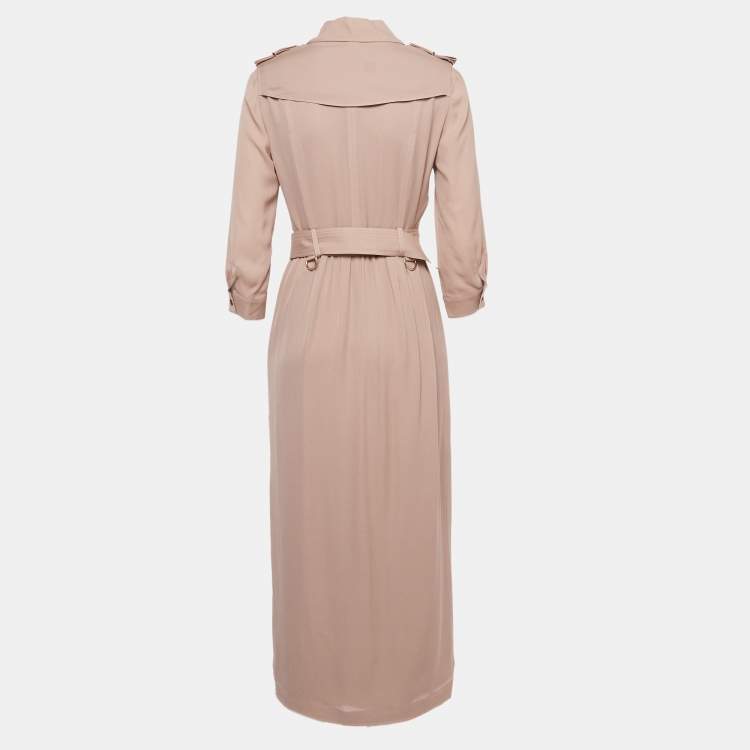 Pre Owned Burberry Blush Pink Silk Belted Dress S