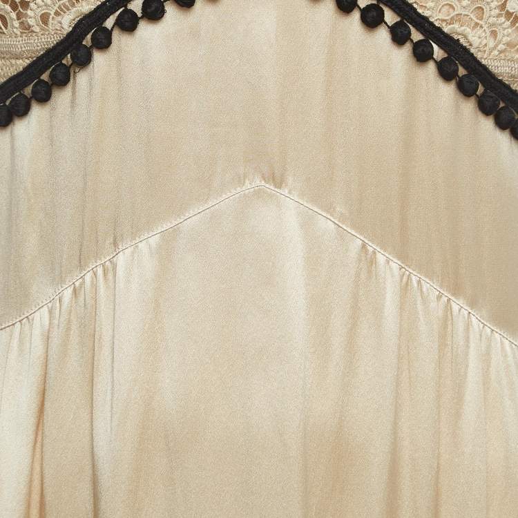 Pre Owned Burberry Beige Silk & Lace Semi Sheer Maxi Dress S