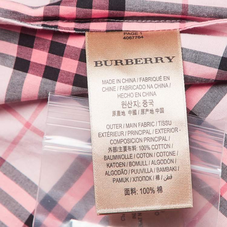 Pre Owned Burberry Pink Checked Lace Trimmed Cotton Belted Shirt Dress M