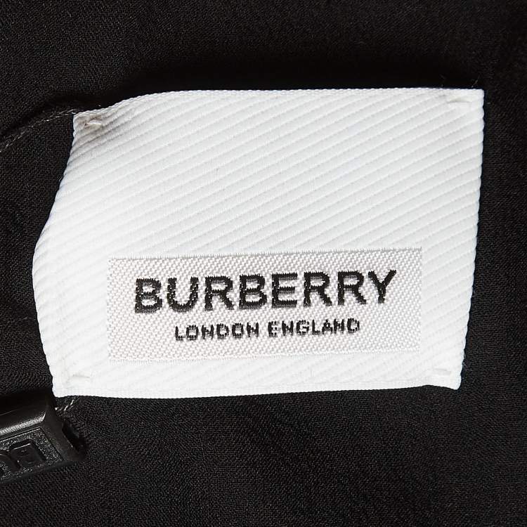 Pre Owned Burberry Black Logo Jacquard Silk Draped Style Sheer Shirt S