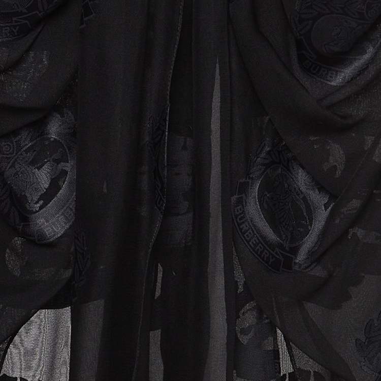 Pre Owned Burberry Black Logo Jacquard Silk Draped Style Sheer Shirt S