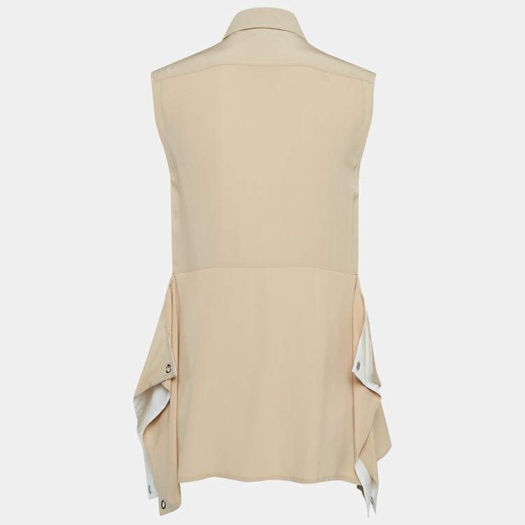 Pre Owned Burberry Beige Silk Buttoned A-Line Sleeveless Shirt Blouse S