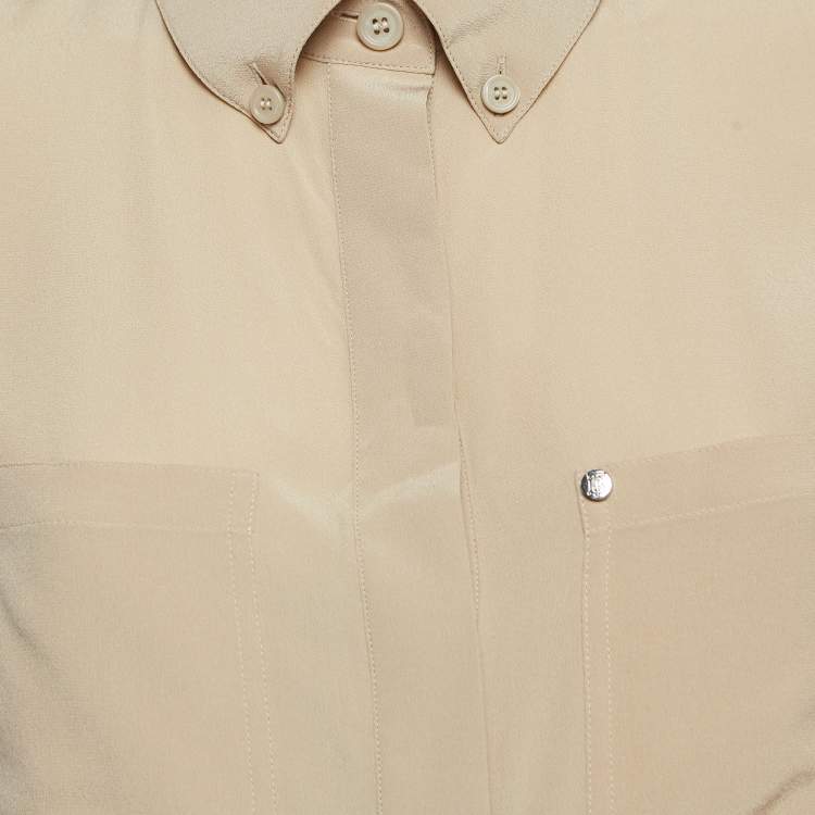 Pre Owned Burberry Beige Silk Buttoned A-Line Sleeveless Shirt Blouse S