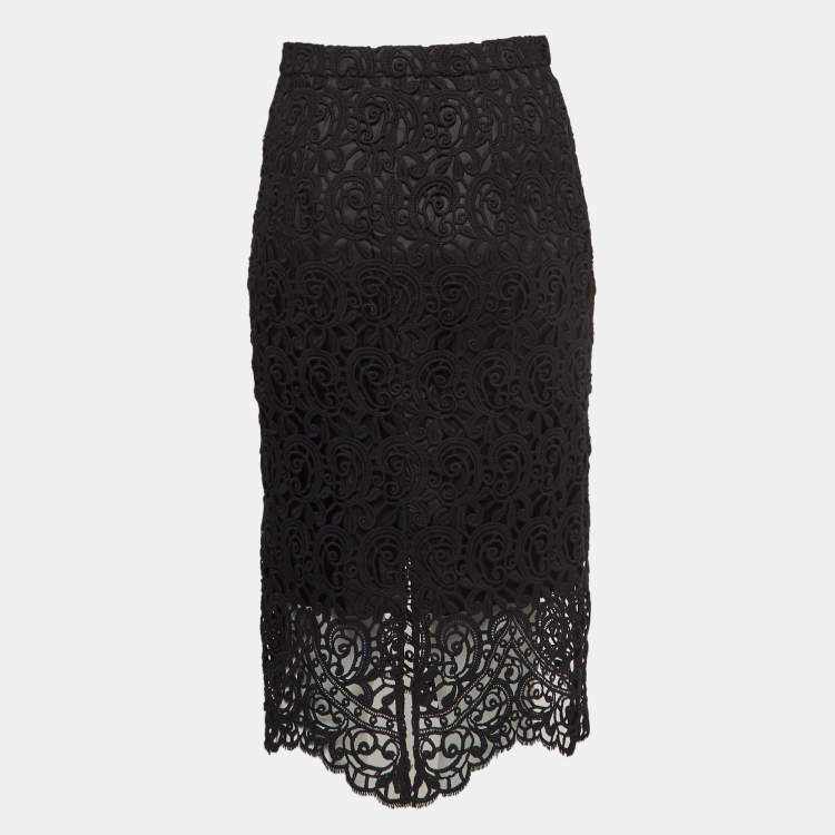 Pre Owned Burberry Black Macrame Lace Midi Pencil Skirt S