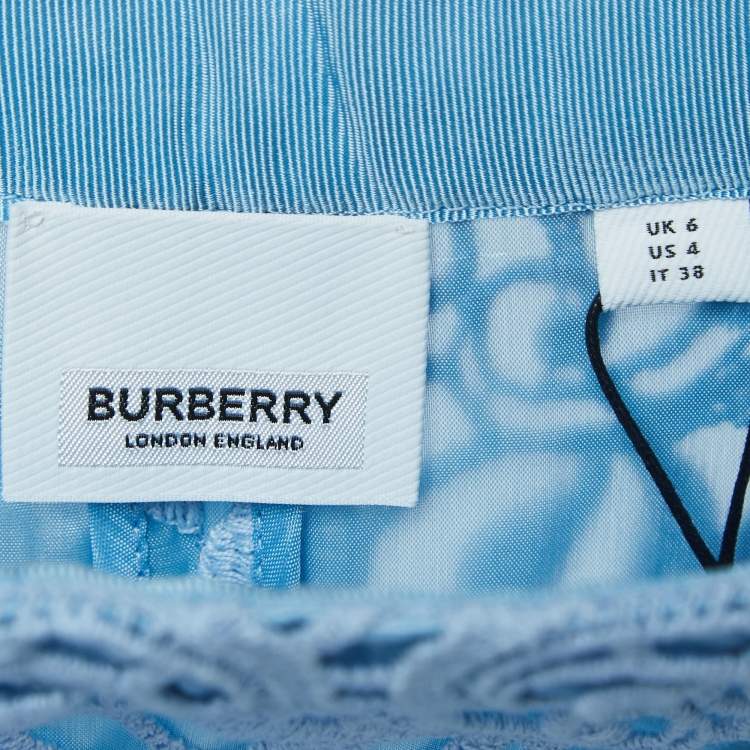 Pre Owned Burberry Pale Blue Lace Pencil Skirt S