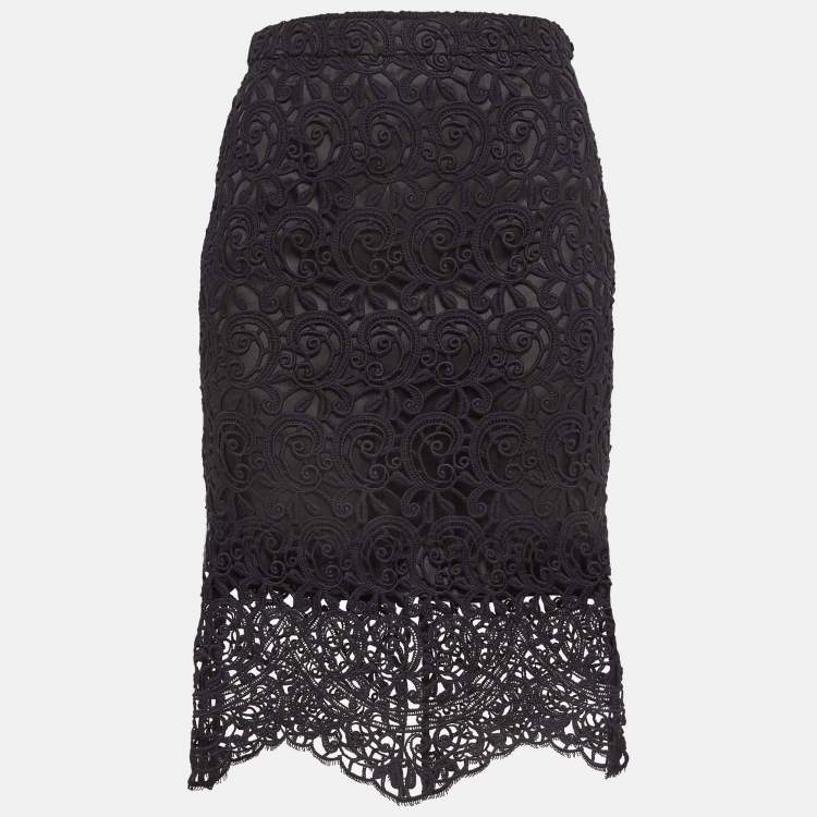 Pre Owned Burberry Black Lace Pencil Midi Skirt S