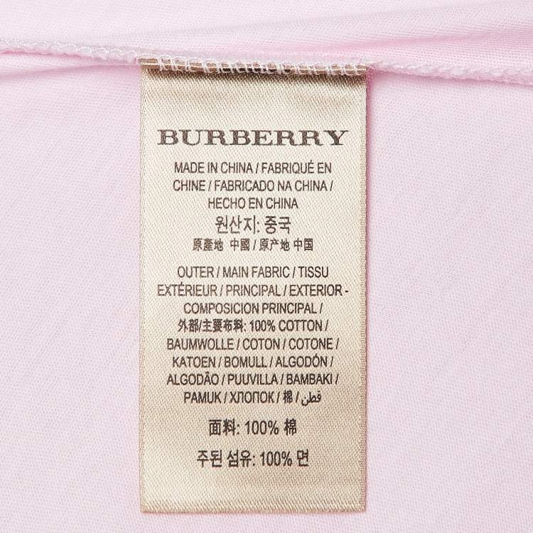مملوكة مسبقًا Burberry Pink Embroidered Cotton V-Neck T-Shirt L   