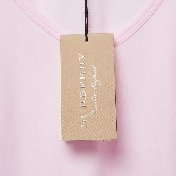 مملوكة مسبقًا Burberry Pink Embroidered Cotton V-Neck T-Shirt L   