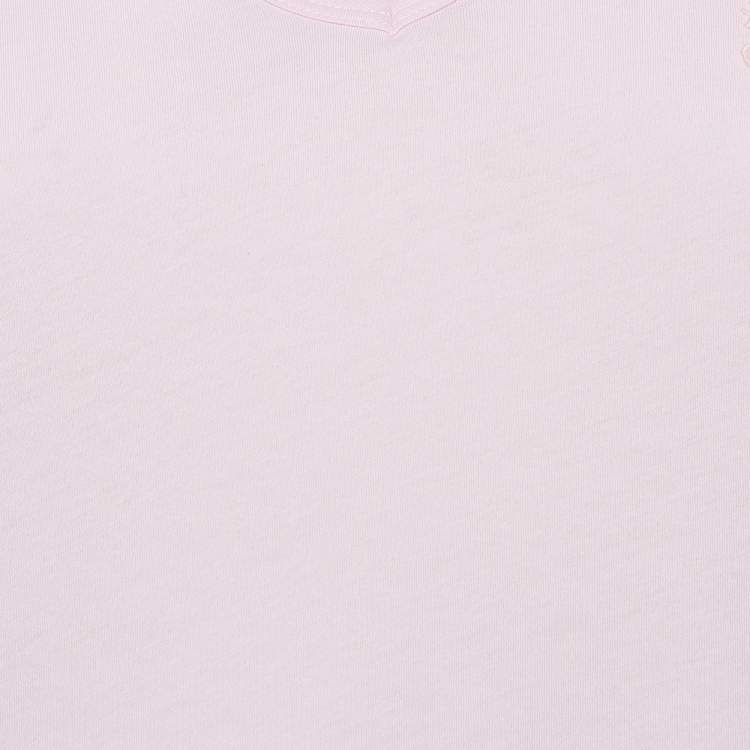 مملوكة مسبقًا Burberry Pink Embroidered Cotton V-Neck T-Shirt L   