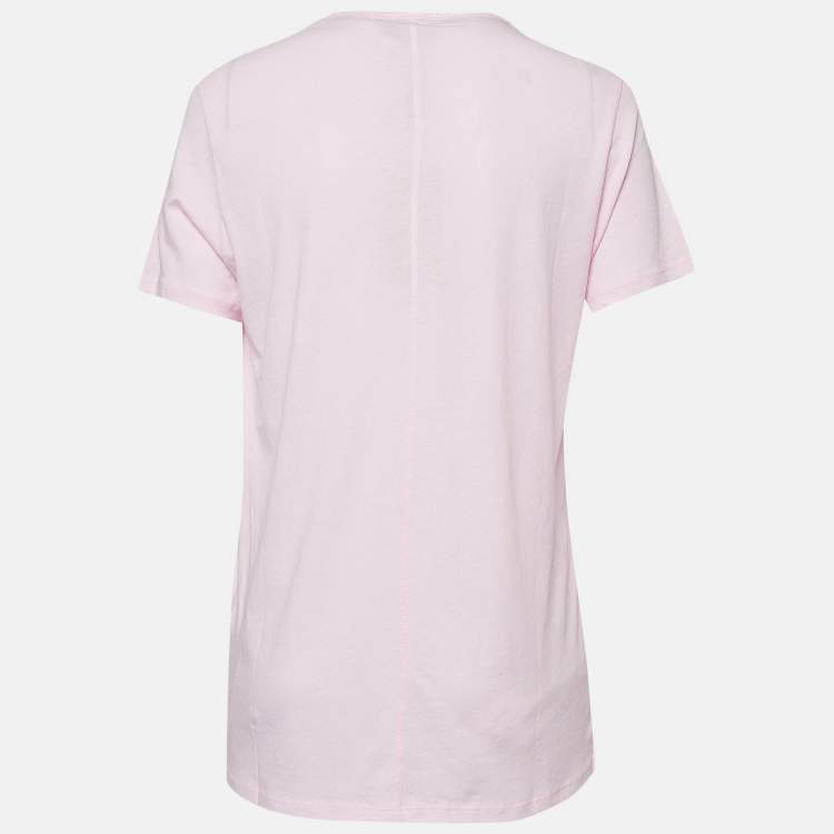 مملوكة مسبقًا Burberry Pink Embroidered Cotton V-Neck T-Shirt L   