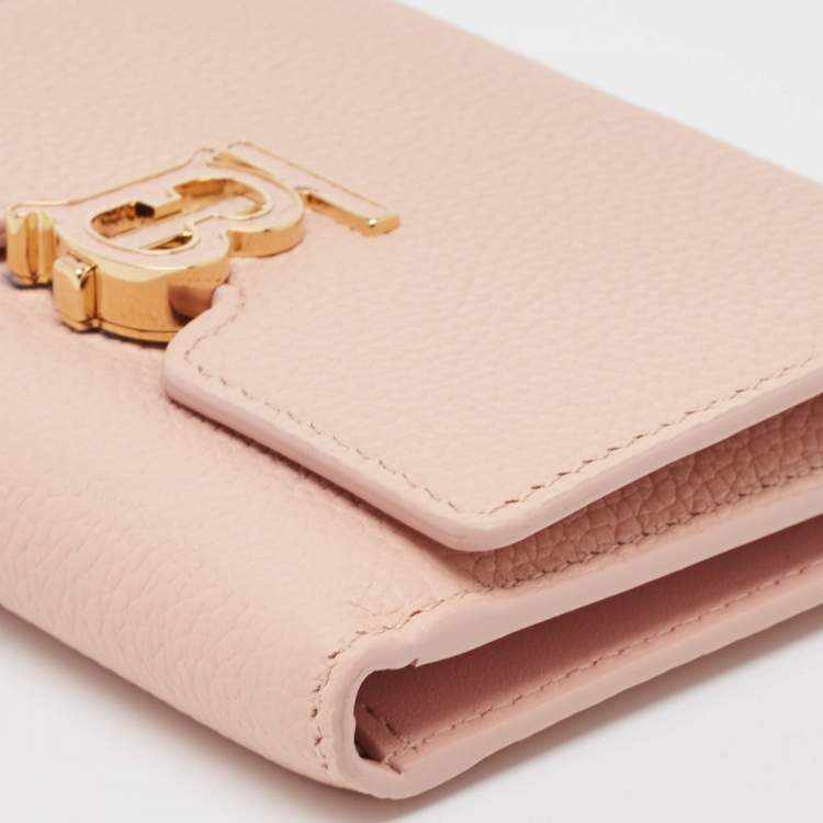 Pre Owned Burberry Pink Leather TB Trifold Wallet