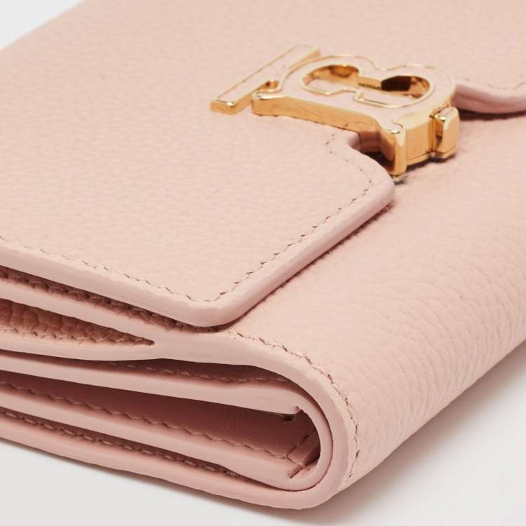 Pre Owned Burberry Pink Leather TB Trifold Wallet