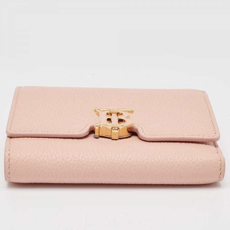 Pre Owned Burberry Pink Leather TB Trifold Wallet