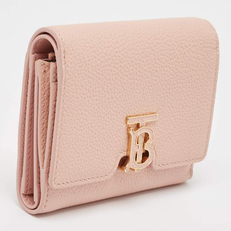 Pre Owned Burberry Pink Leather TB Trifold Wallet