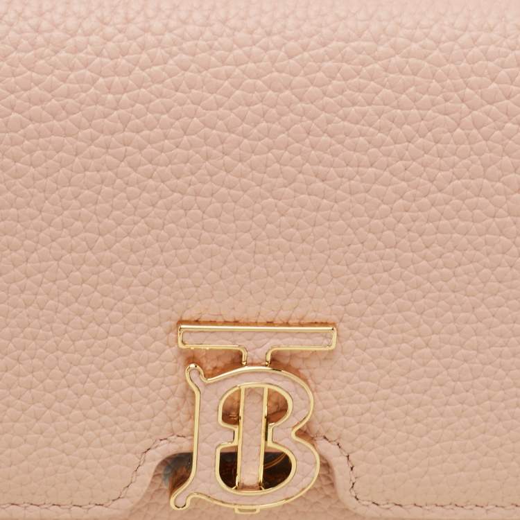 Pre Owned Burberry Pink Leather TB Trifold Wallet