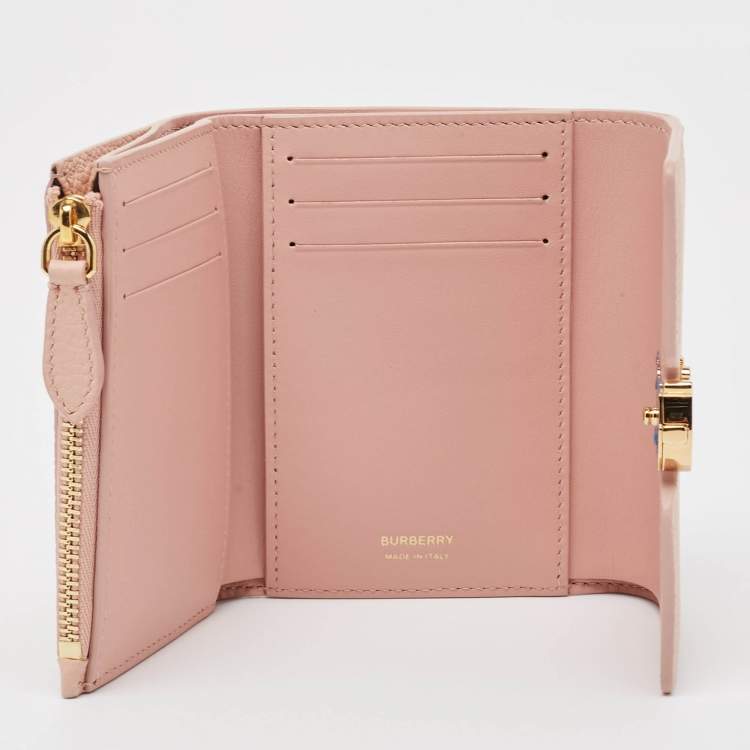 Pre Owned Burberry Pink Leather TB Trifold Wallet