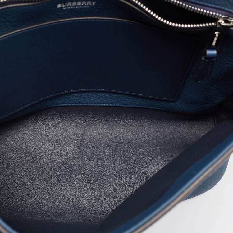 Pre Owned Burberry Ash Blue Leather Large Pocket Messenger Bag